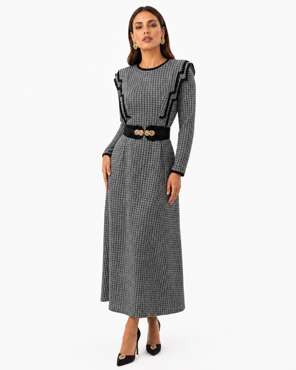 Valentina - Grey long sleeve maxi dress
